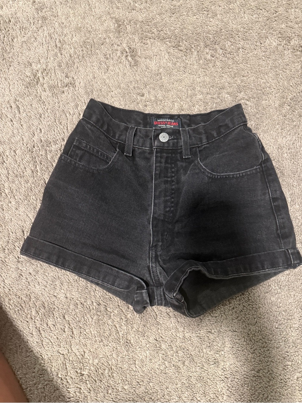 Guess High-Waist Black Denim Shorts